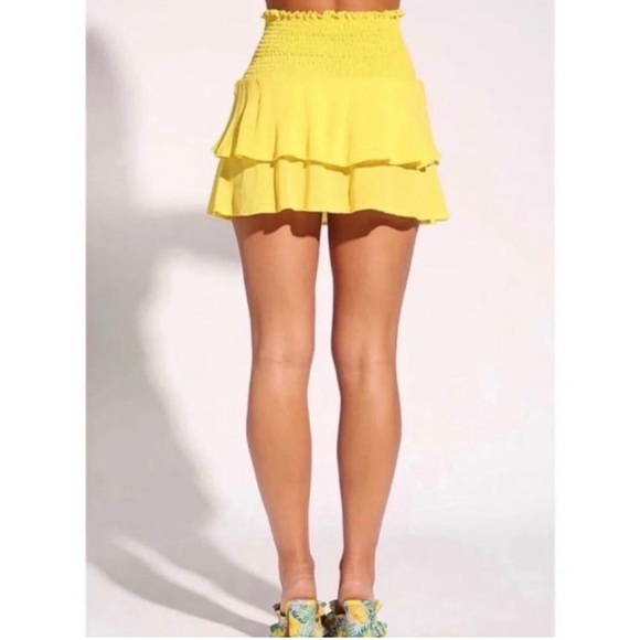 Yellow Tie Front Off Shoulder Crop Top and Mini Ruffle Skirt Set - Picture 3 of 4